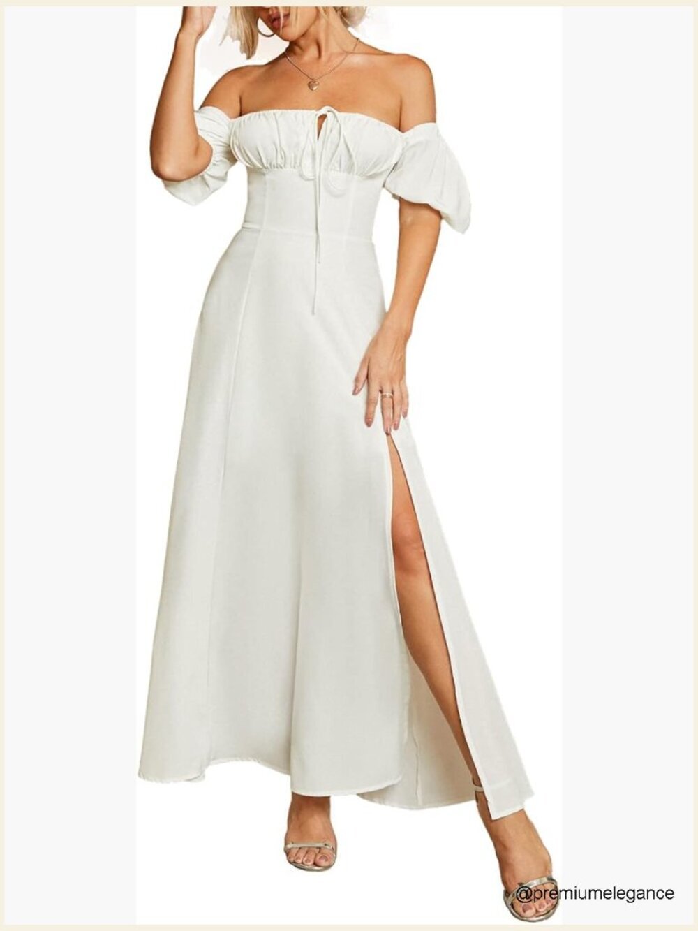 Puff Sleeve Floral Split Maxi Dress A-Line Backless Formal Casual